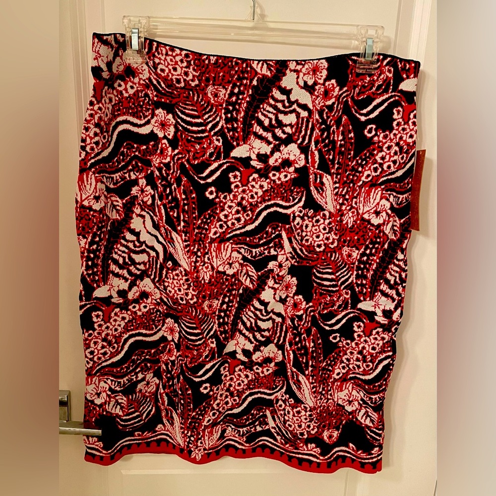 Rachel Rachel Roy Red Print Pull on Sweater Skirt Size 2X - NWT